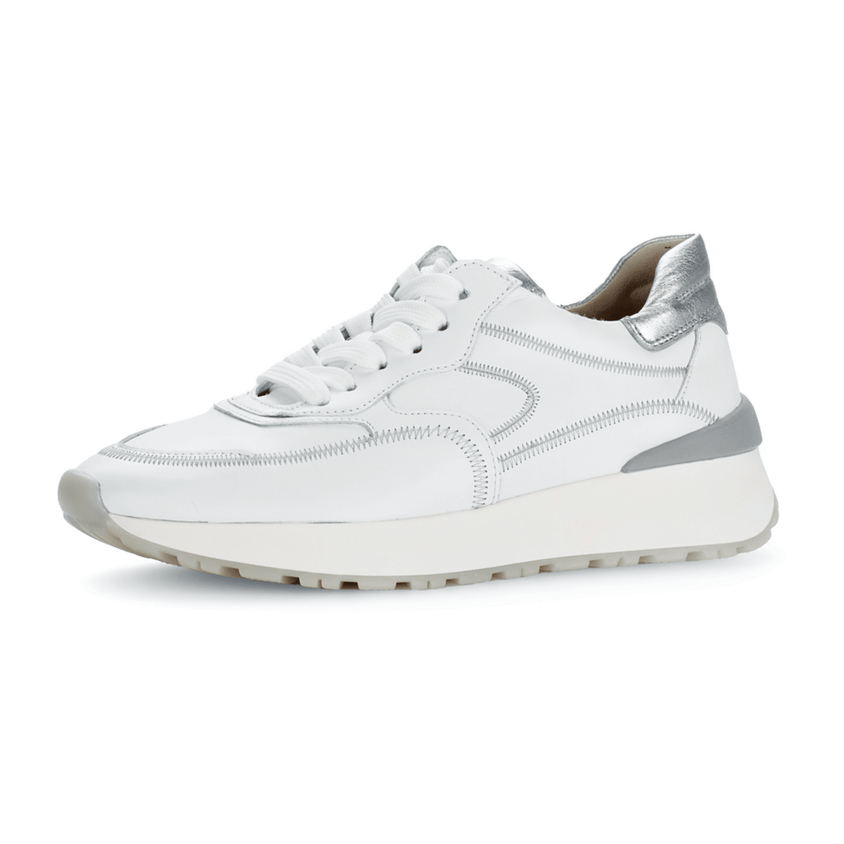 Gabor Women's Low-Top Sneakers White Silver Leather Lace-Up