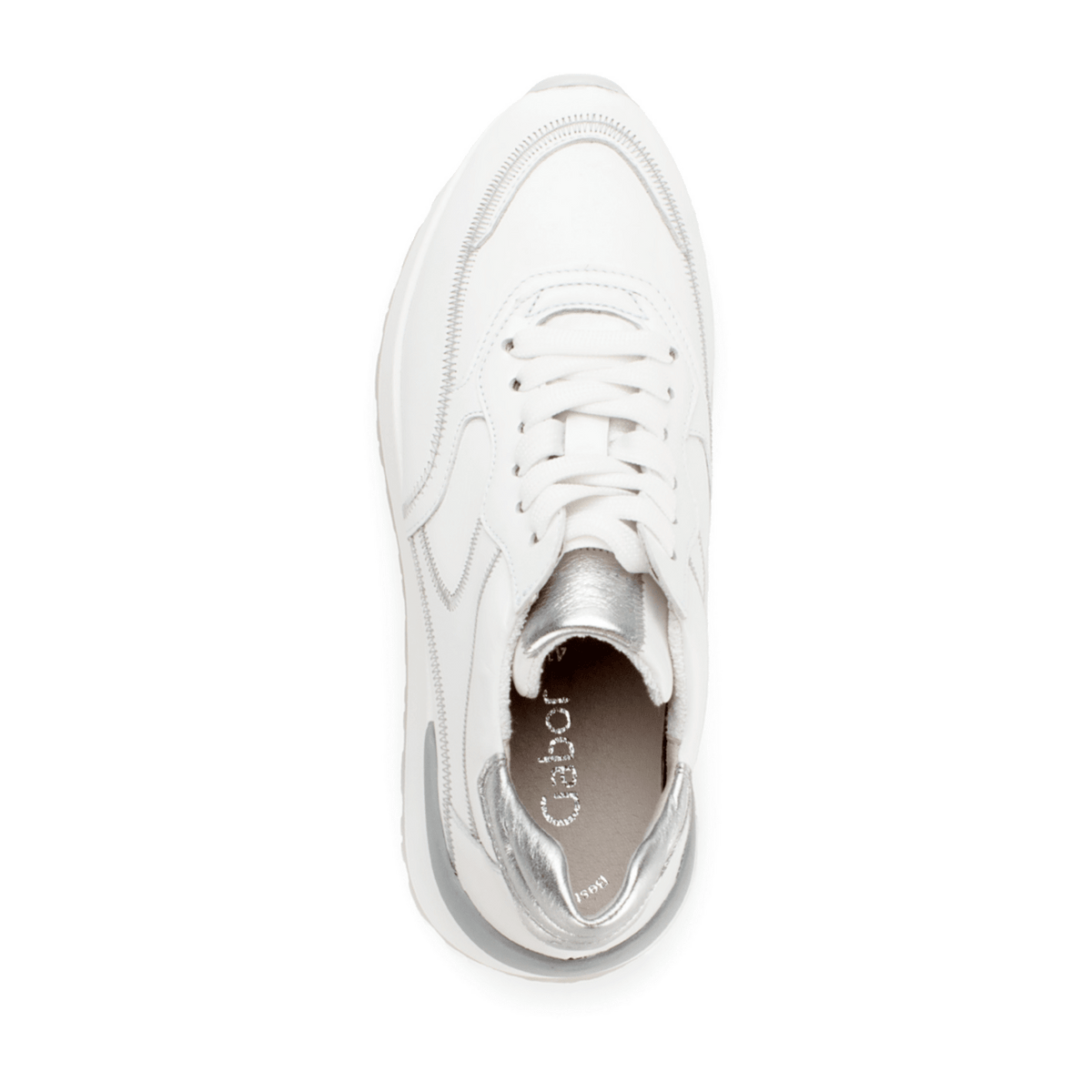 Gabor Women's Low-Top Sneakers White Silver Leather Lace-Up
