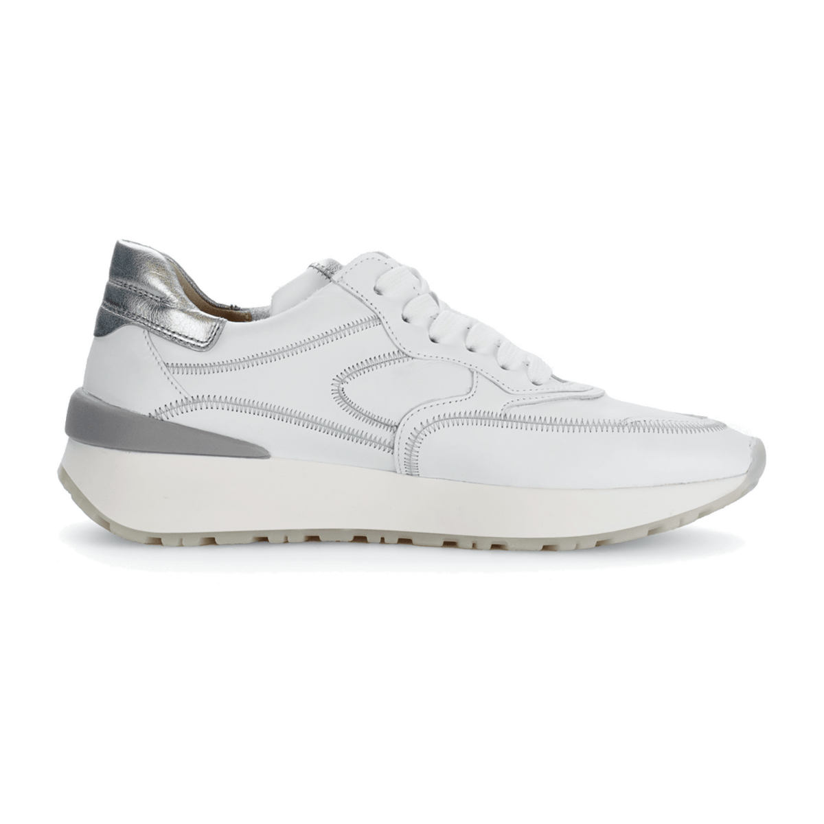 Gabor Women's Low-Top Sneakers White Silver Leather Lace-Up
