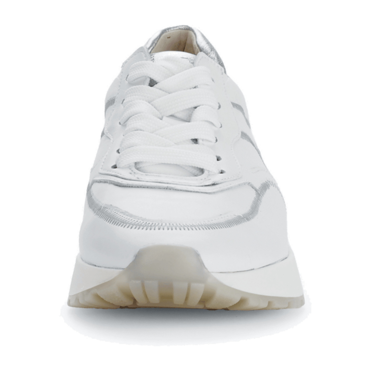 Gabor Women's Low-Top Sneakers White Silver Leather Lace-Up