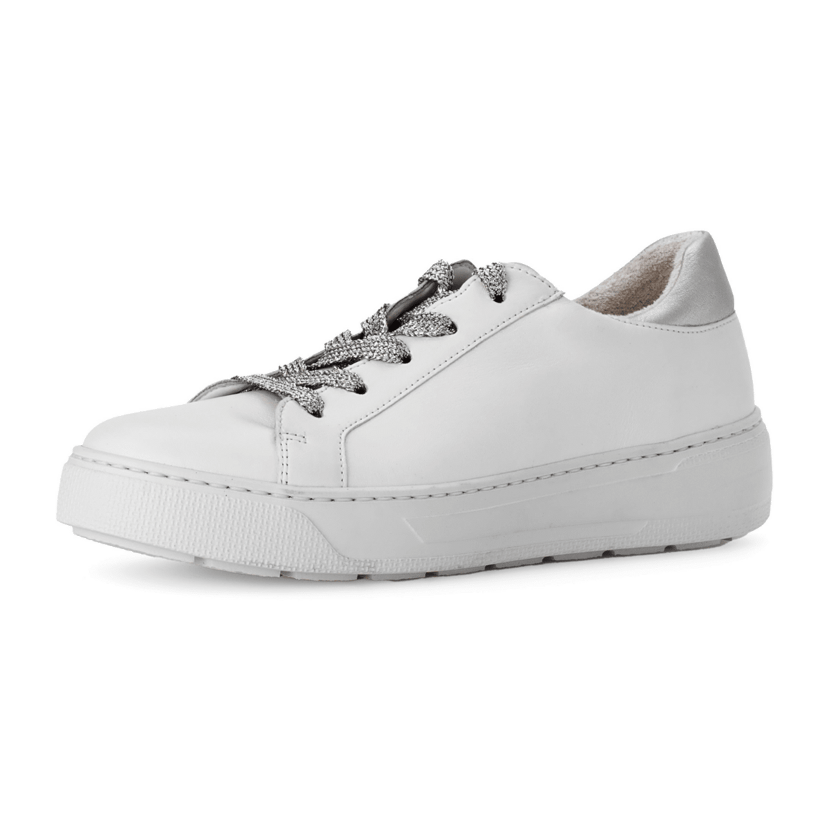 Gabor Women's Low-Top Sneakers - White Silver Comfort Shoes with Removable Footbed