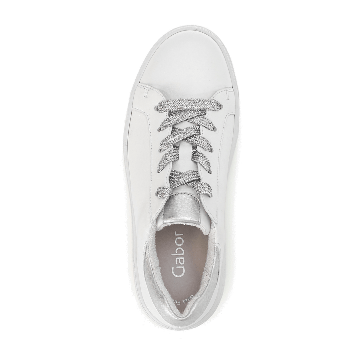 Gabor Women's Low-Top Sneakers - White Silver Comfort Shoes with Removable Footbed