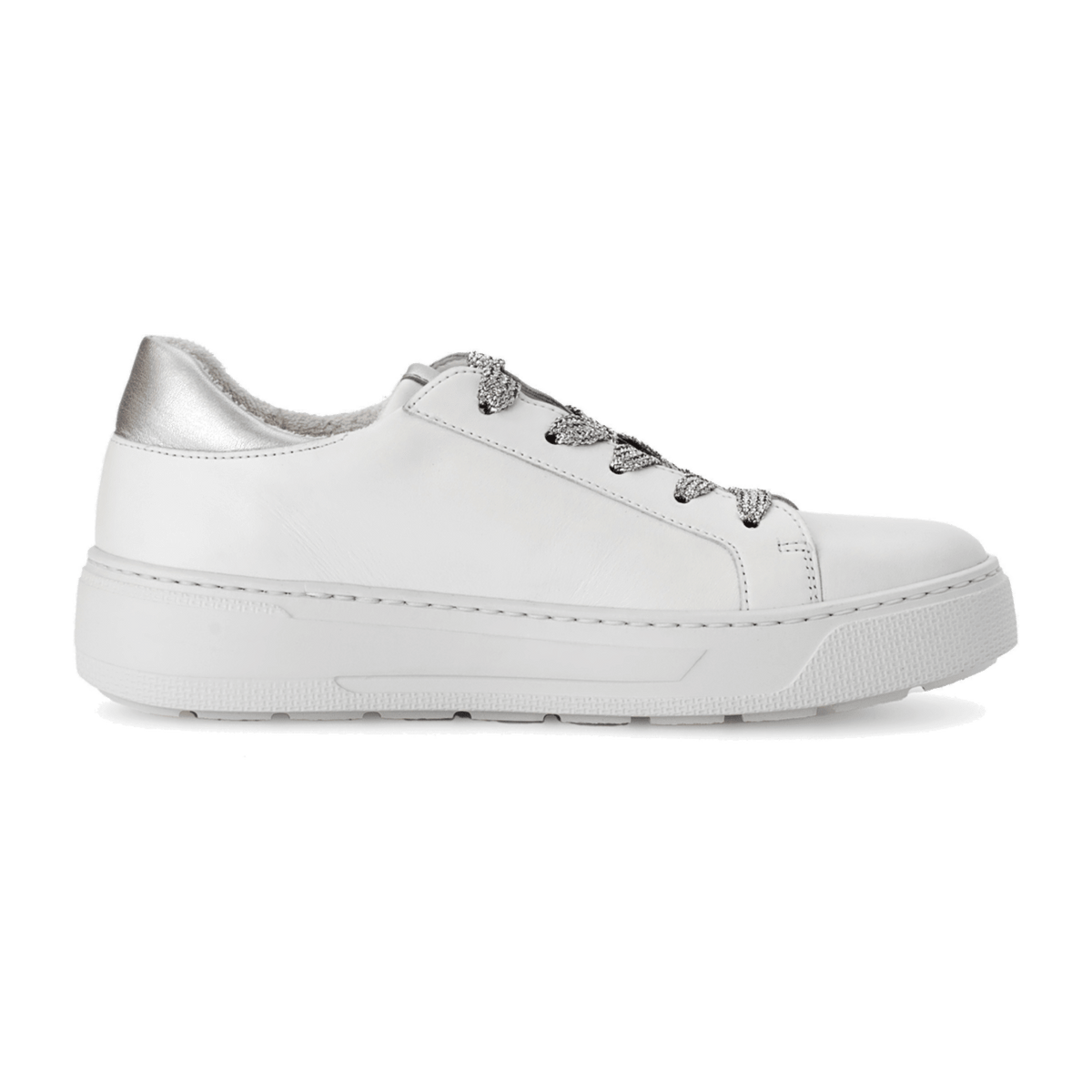 Gabor Women's Low-Top Sneakers - White Silver Comfort Shoes with Removable Footbed