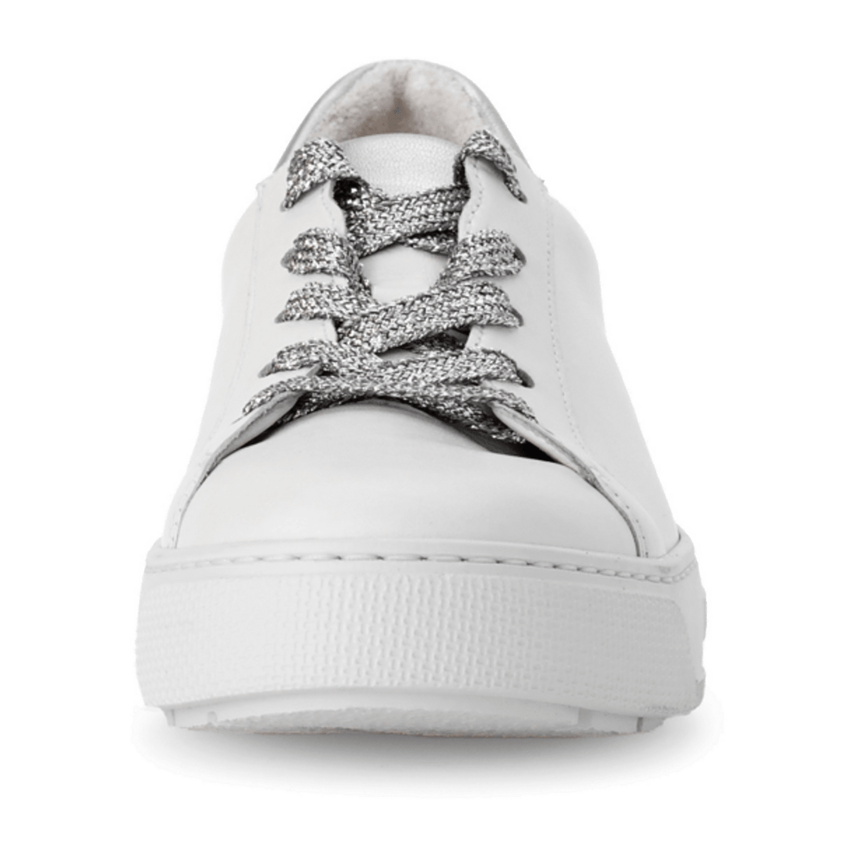 Gabor Women's Low-Top Sneakers - White Silver Comfort Shoes with Removable Footbed