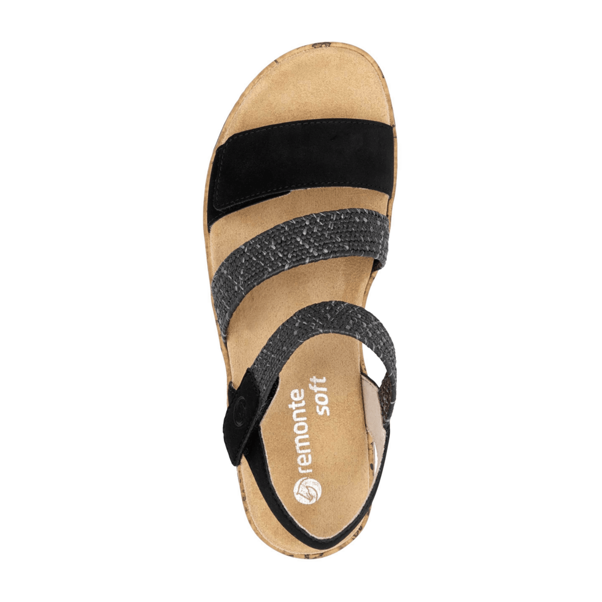 Remonte Women's Lite n Soft Sandals - Black Synthetic with Removable Footbed