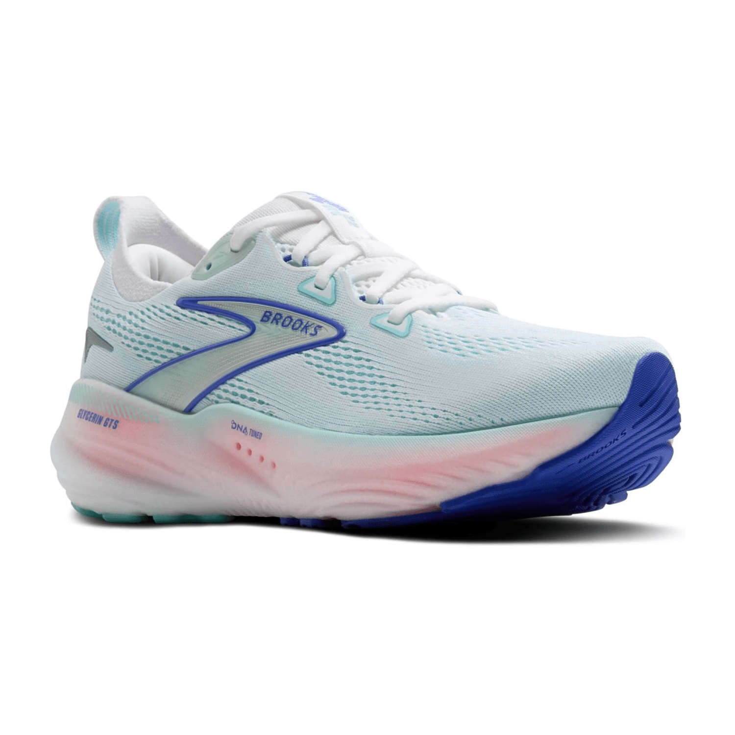 Brooks Glycerin GTS 22 Women's Running Shoes, Lace-Up, White/Limpet Shell/Amparo Blue, Textile Upper