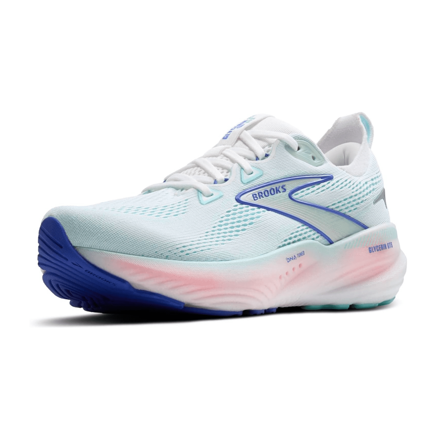 Brooks Glycerin GTS 22 Women's Running Shoes, Lace-Up, White/Limpet Shell/Amparo Blue, Textile Upper