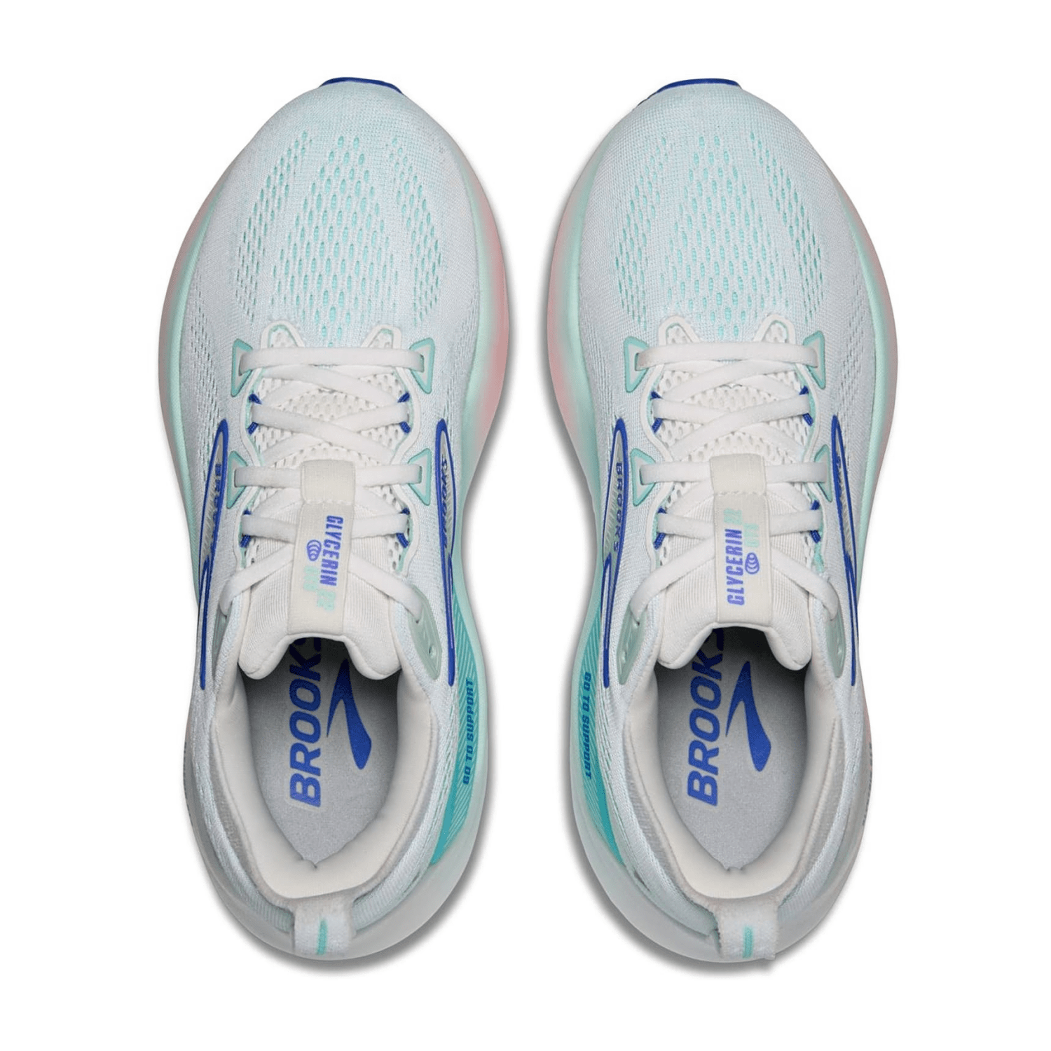 Brooks Glycerin GTS 22 Women's Running Shoes, Lace-Up, White/Limpet Shell/Amparo Blue, Textile Upper