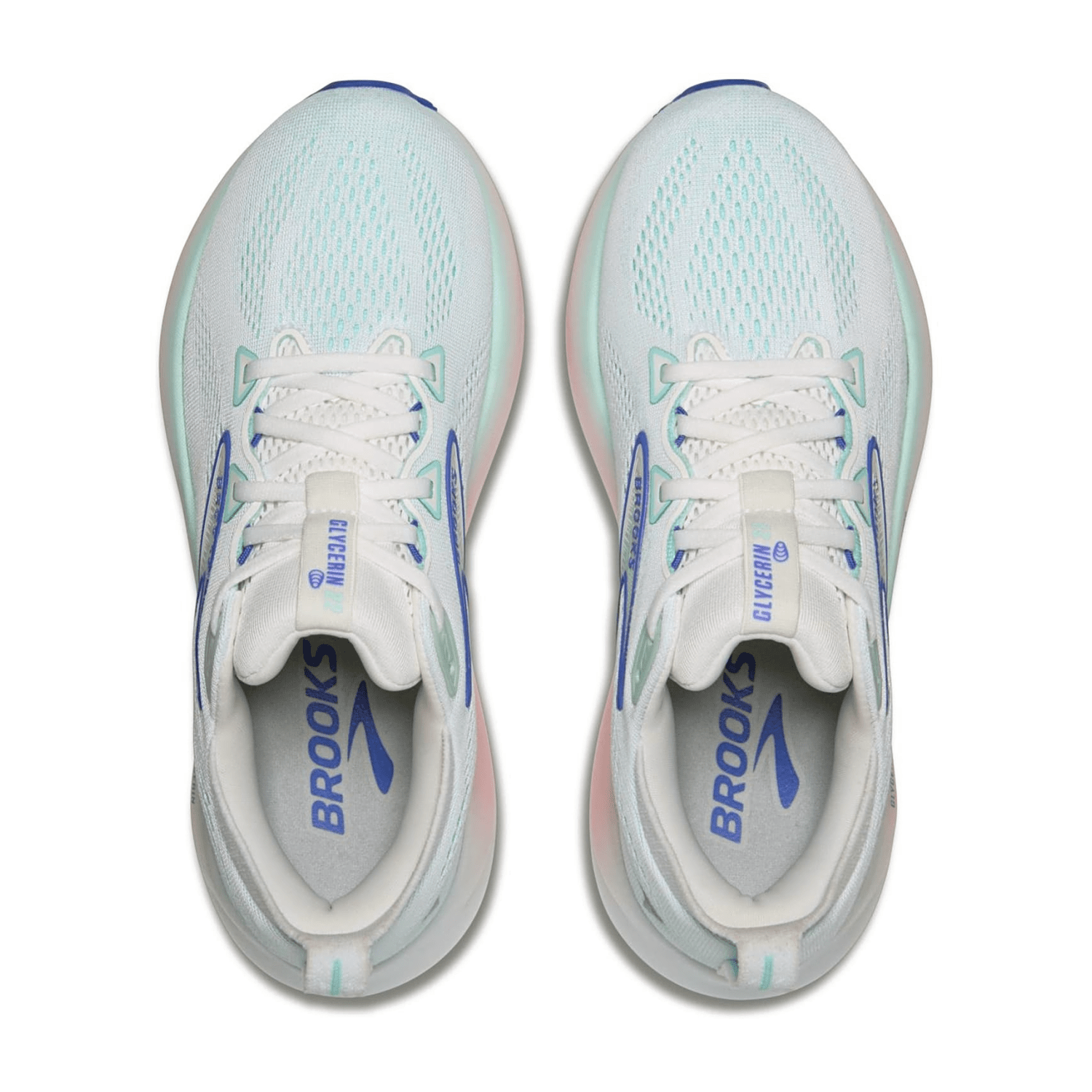 Brooks Glycerin 22 Women's Running Shoes for Long-Distance Road Running, Lace-Up, Synthetic Upper in White Limpet Shell/Amparo Blue
