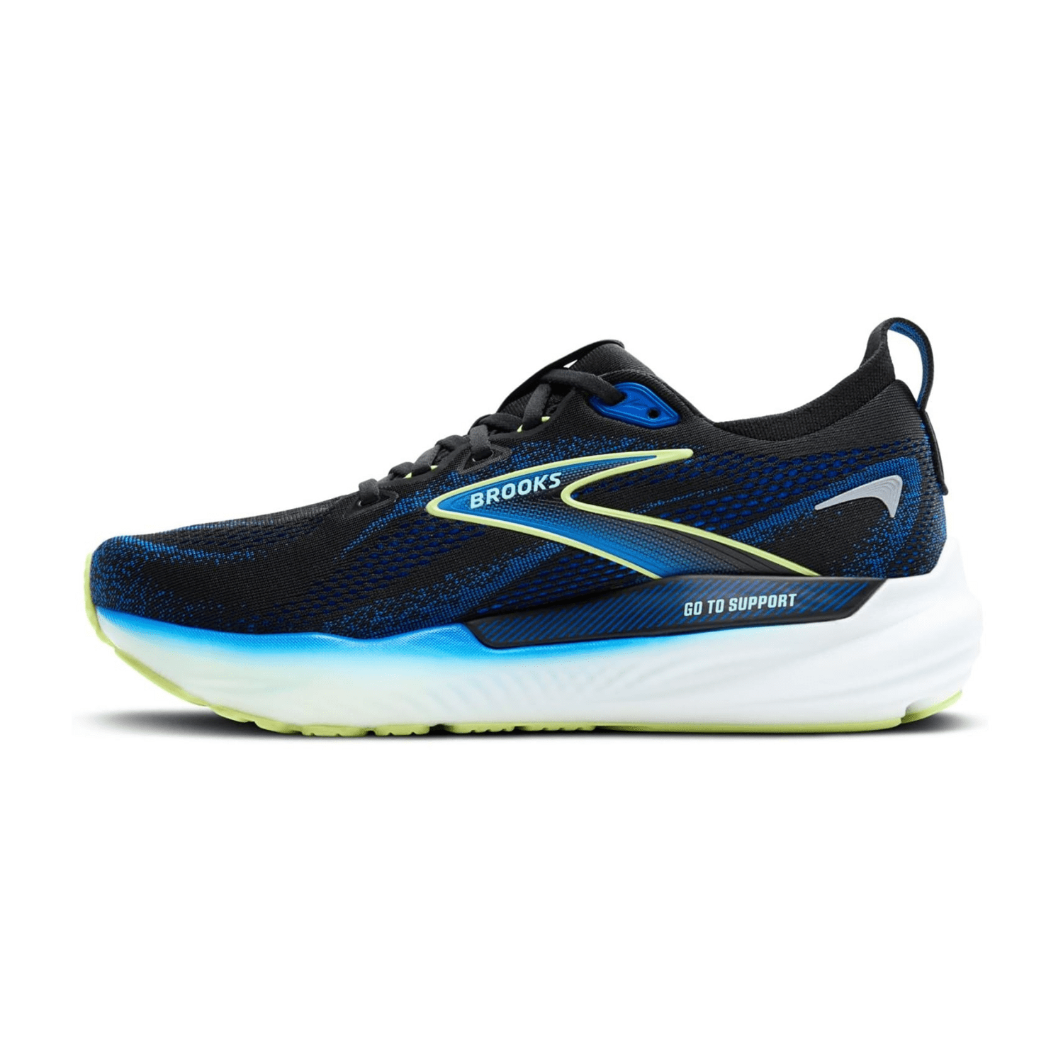 Brooks Glycerin GTS 22 Men's Running Shoes, Lace-Up, Black / Cobalt / Neo Yellow
