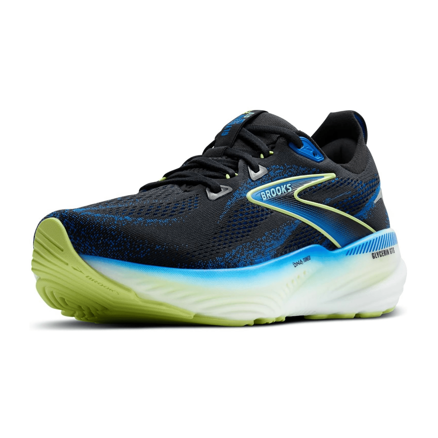 Brooks Glycerin GTS 22 Men's Running Shoes, Lace-Up, Black / Cobalt / Neo Yellow