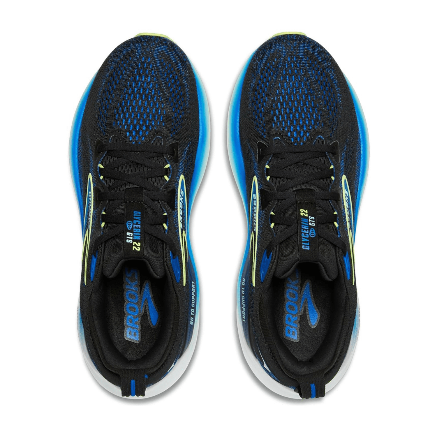 Brooks Glycerin GTS 22 Men's Running Shoes, Lace-Up, Black / Cobalt / Neo Yellow