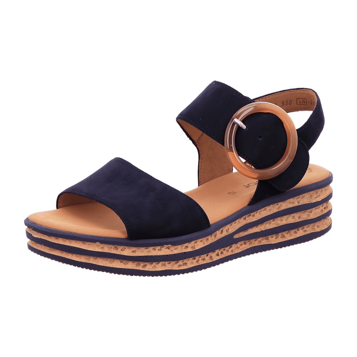 Gabor Women's Platform Sandals - Blue Textile Slides with Buckle