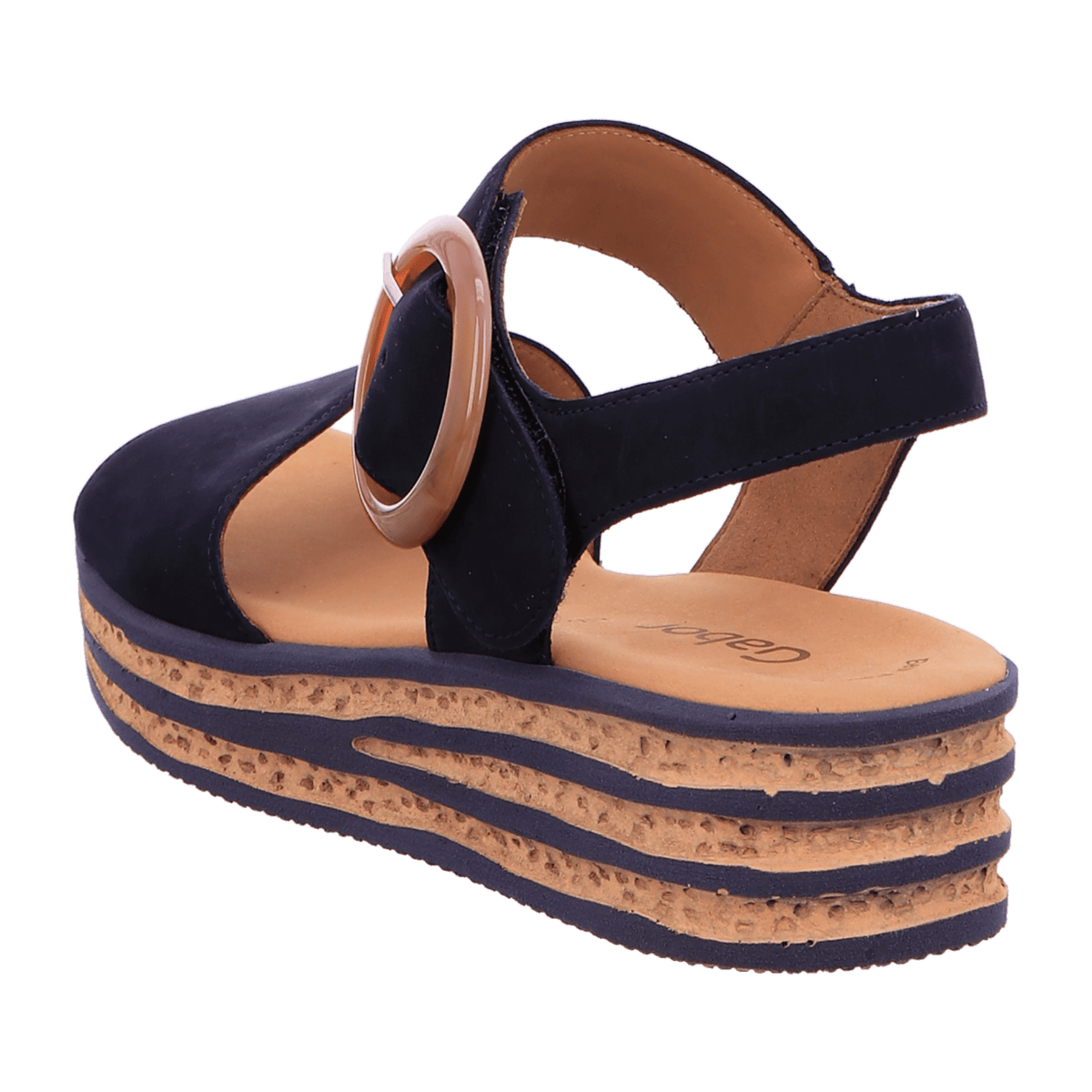 Gabor Women's Platform Sandals - Blue Textile Slides with Buckle