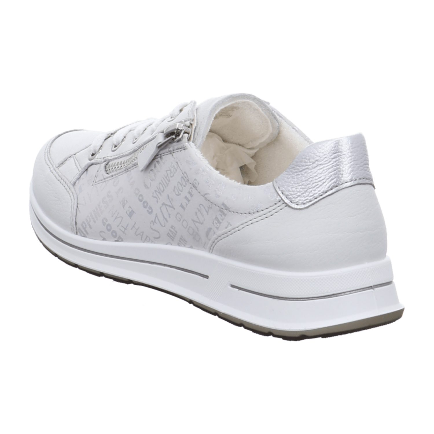 ARA OSAKA Women's Lace-Up Ankle Boot Sneaker in Smooth Leather with Side Zipper, Gray