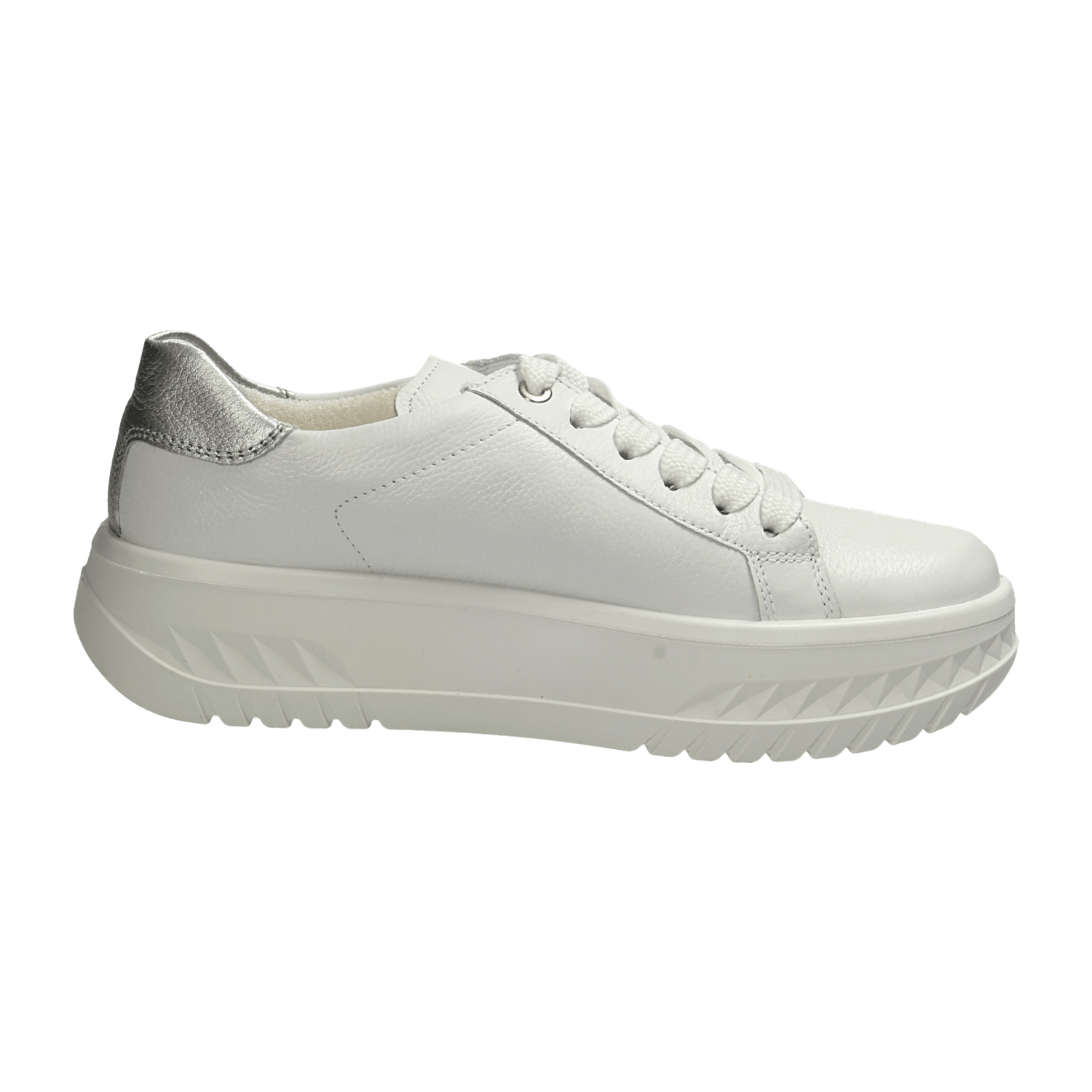 ARA MONACO Women's Sneakers in White Smooth Leather with Lace-Up Closure