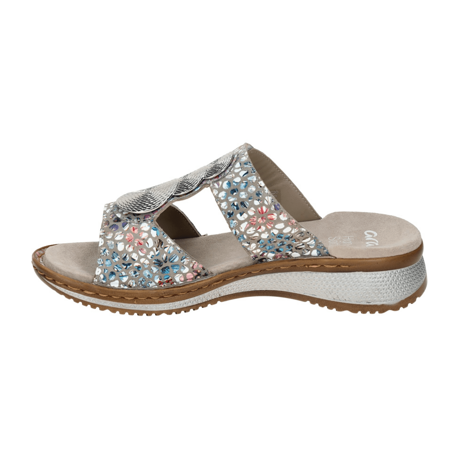 ARA Hawaii Women's Sandals in Grey with Colorful Dots, Made of Suede Leather with Hook-and-Loop Closure and Round Toe Shape - Bartel-Shop