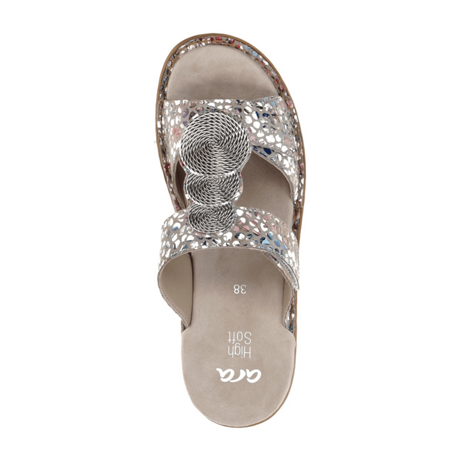 ARA Hawaii Women's Sandals in Grey with Colorful Dots, Made of Suede Leather with Hook-and-Loop Closure and Round Toe Shape - Bartel-Shop