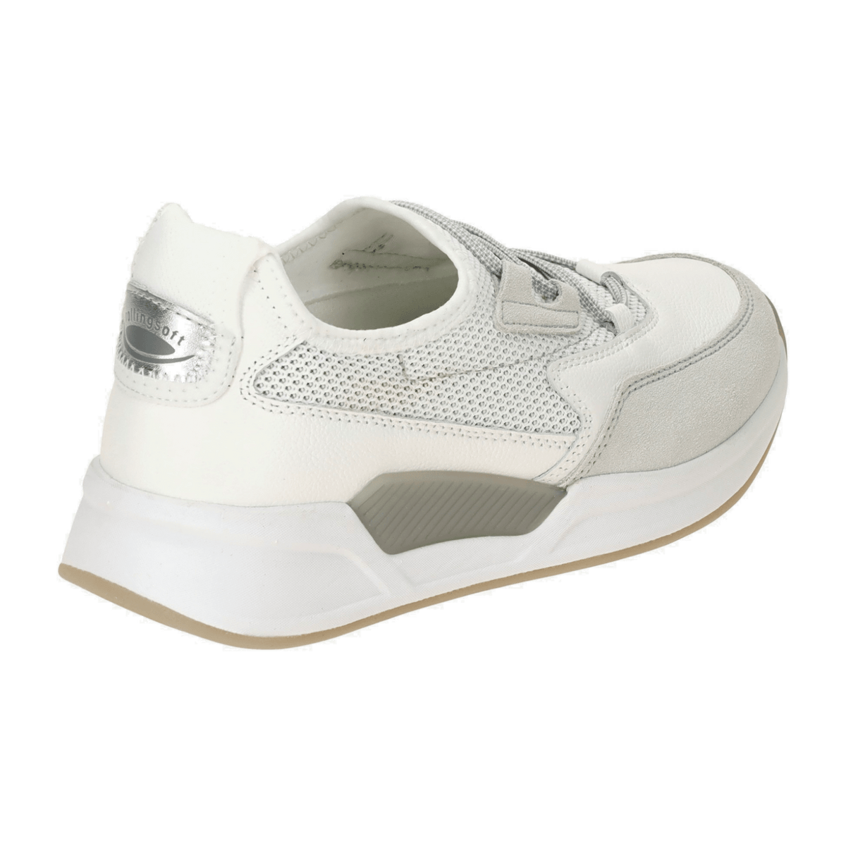Gabor Women's Low-Top Sneakers - White Silver Comfort Shoes with Removable Footbed