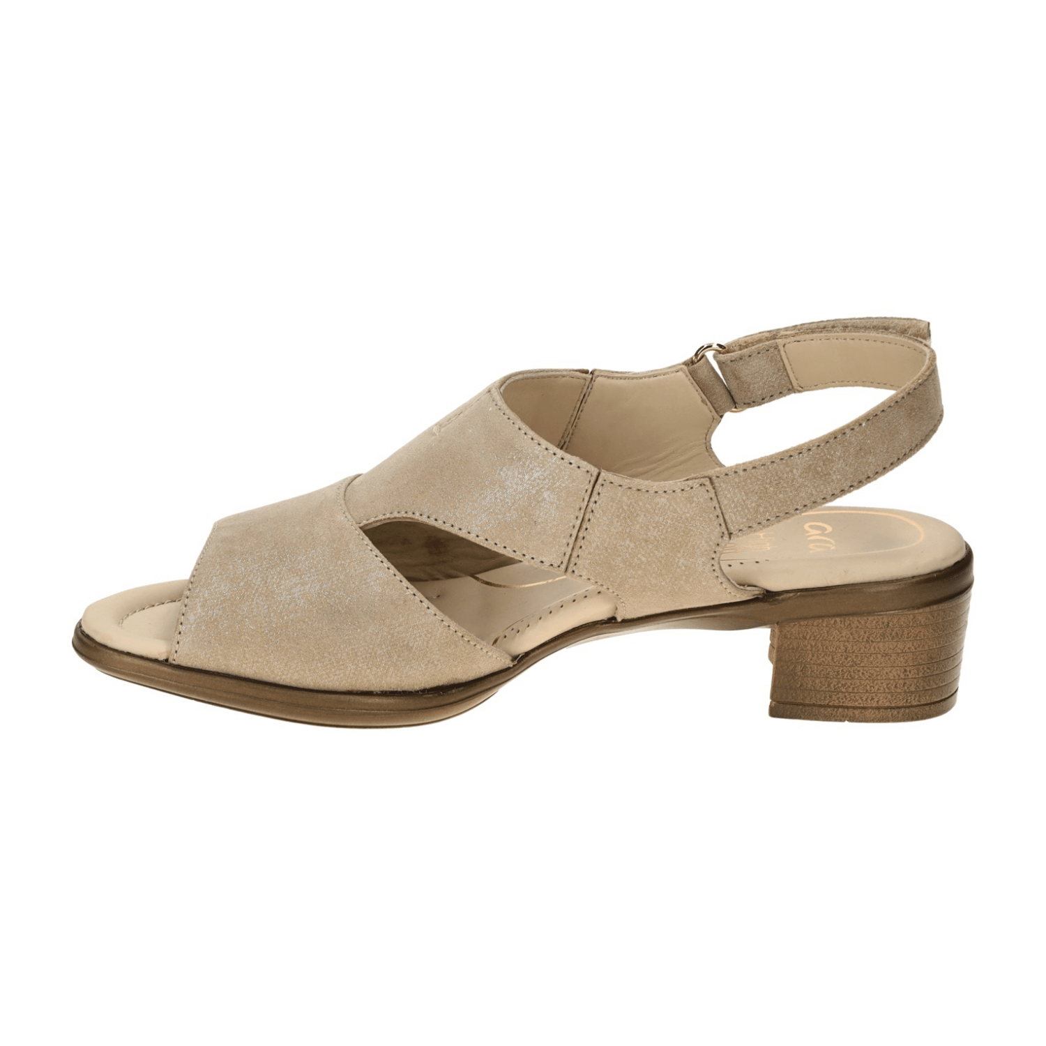 ARA Lugano Women's Sandalettes in Beige Sand Shimmer Suede with Hook-and-Loop Closure - Classic Open-Toe Design
