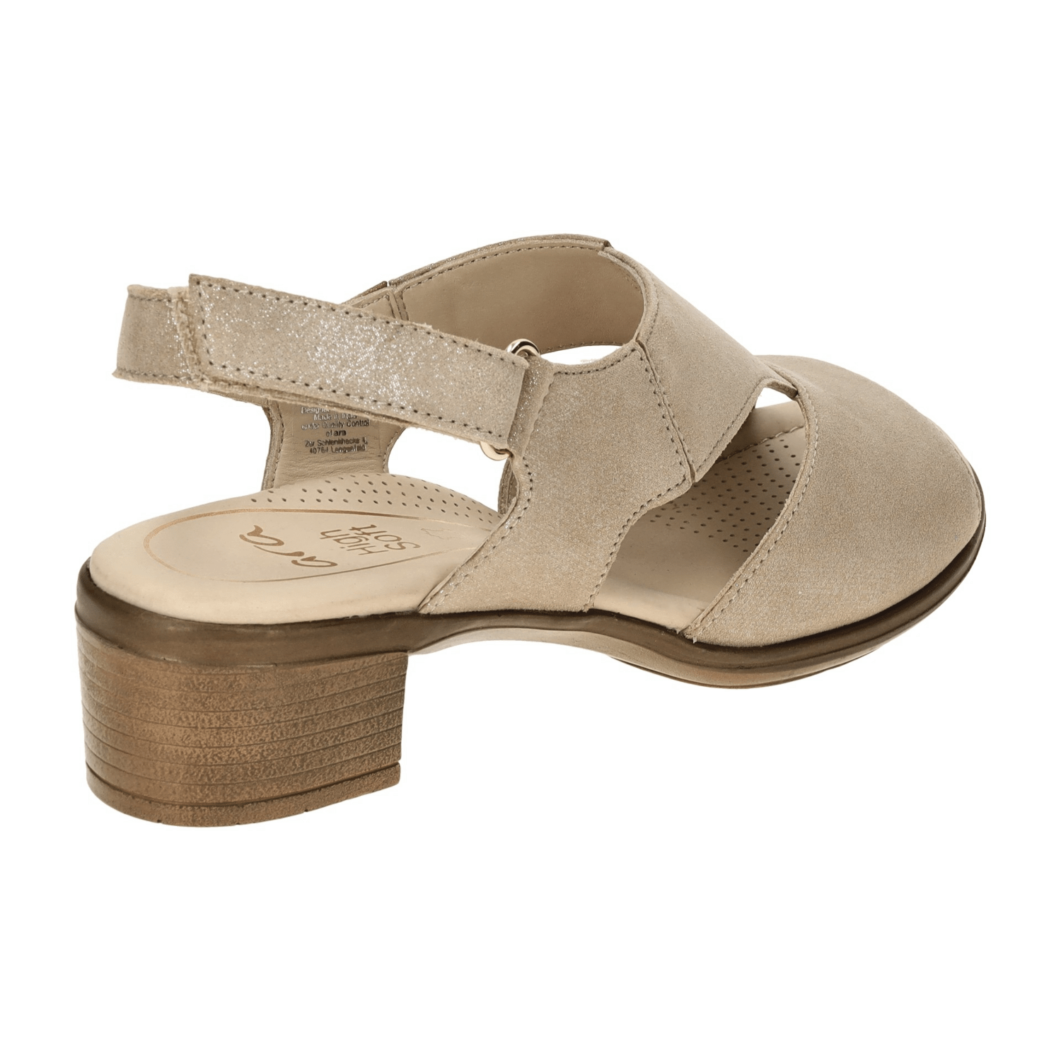 ARA Lugano Women's Sandalettes in Beige Sand Shimmer Suede with Hook-and-Loop Closure - Classic Open-Toe Design