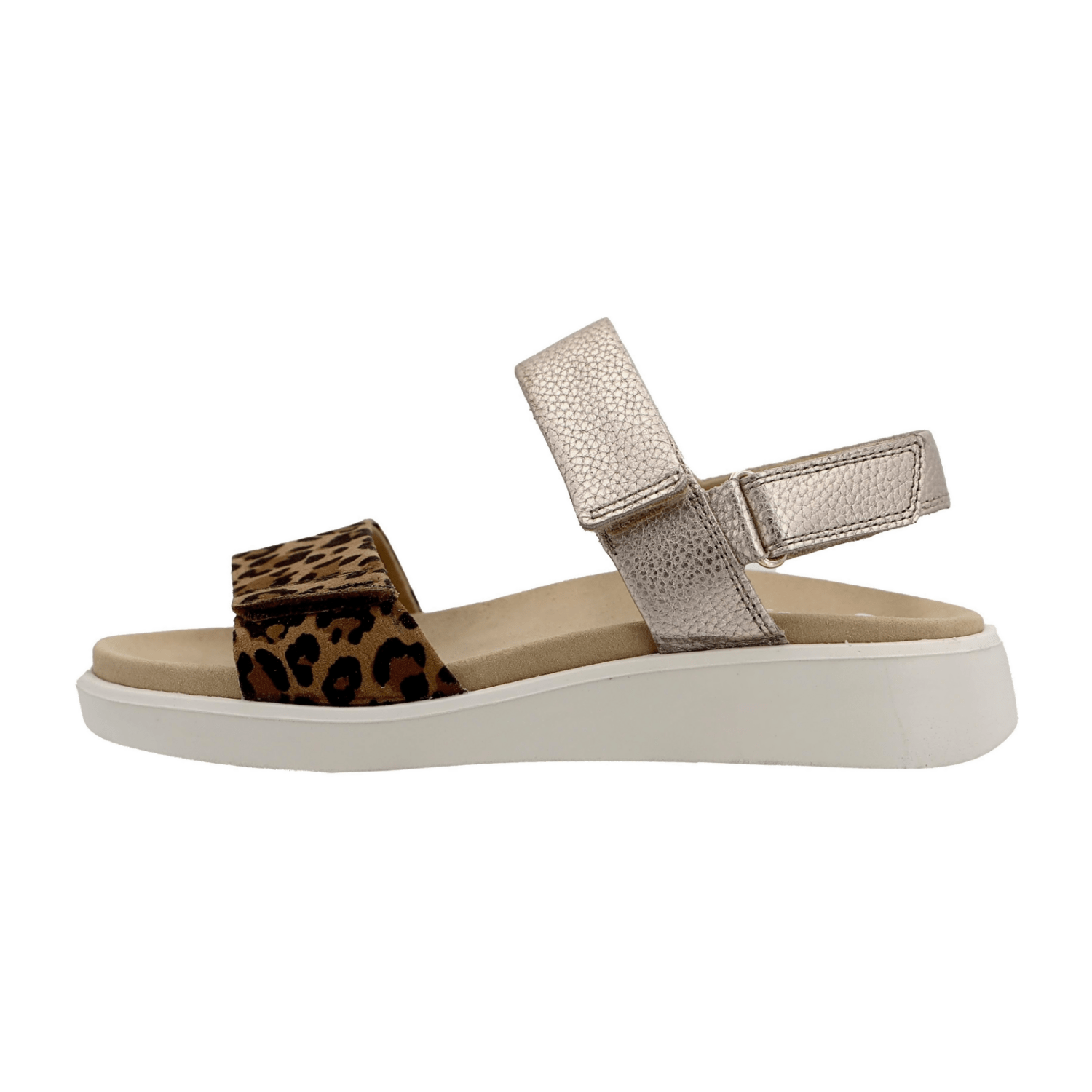 ARA MADEIRA Women's Leo Gold Smooth Leather Sandals with Hook-and-Loop Closure and Round Toe