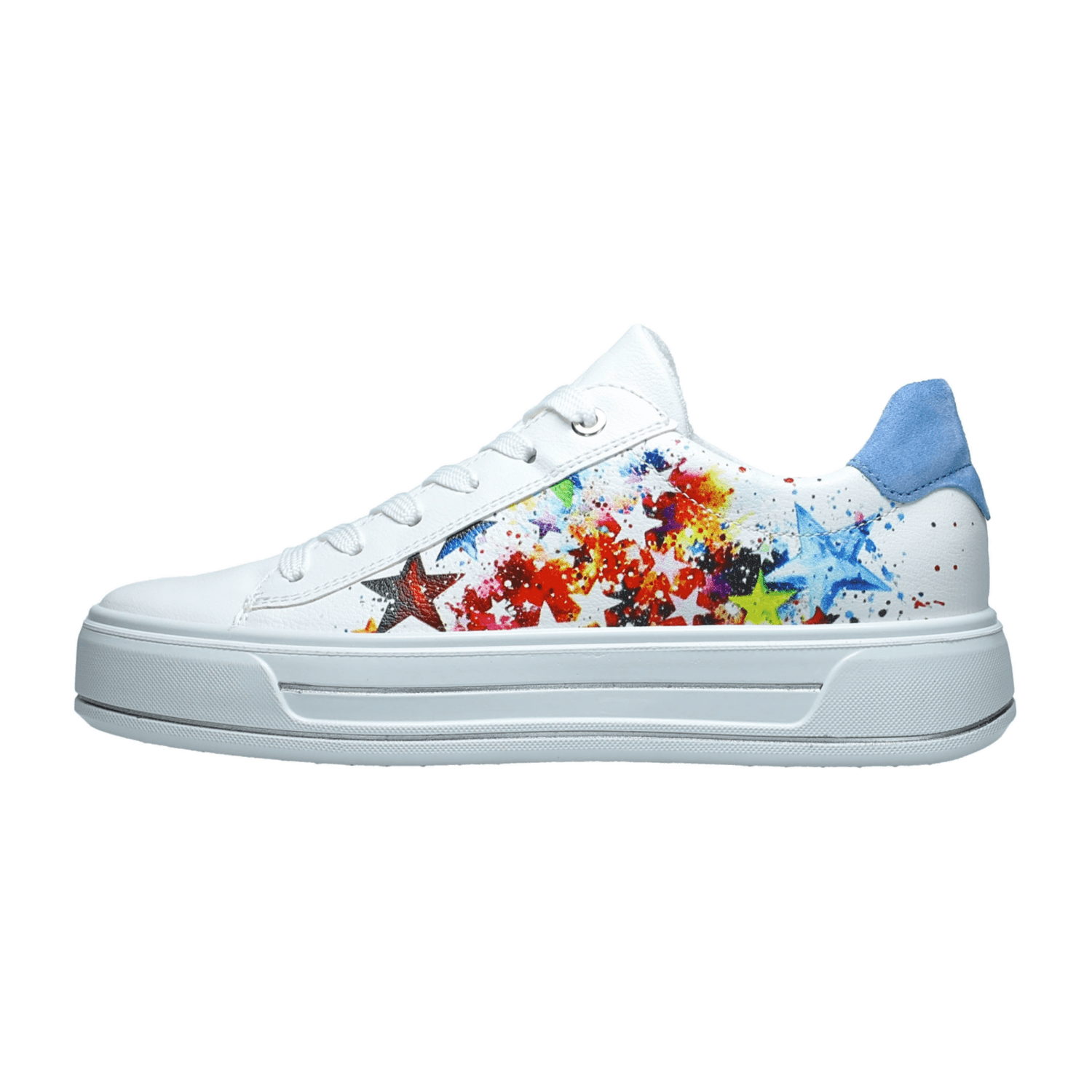 ARA Canberra Plateau Sneaker Women's Lace-Up Shoes in White with Colorful Stars Synthetic