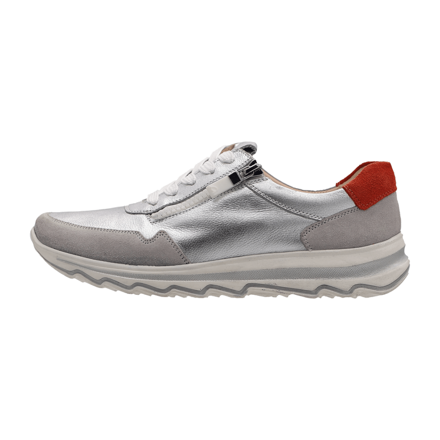 ARA Orlando Silver Smooth Leather Sneakers for Women with Lace-Up Closure and Leather Lining