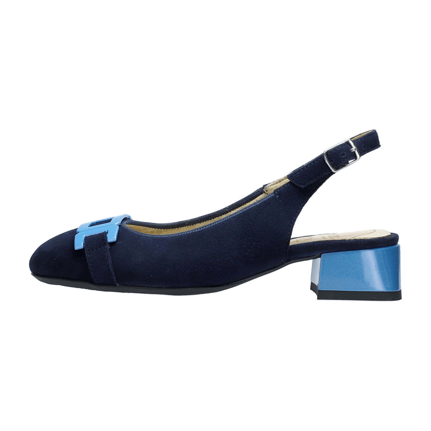 ARA Women's Suede Slingback Pumps in Blue with Square Toe and Leather Lining
