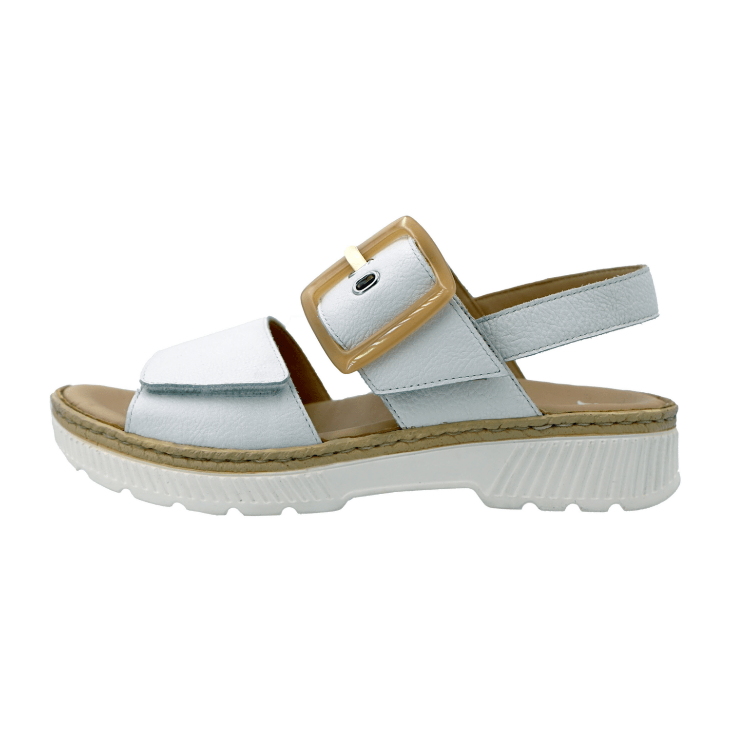ARA Capri Sandalette for Women in White Smooth Leather with Leather Lining - Classic Pull-On Style