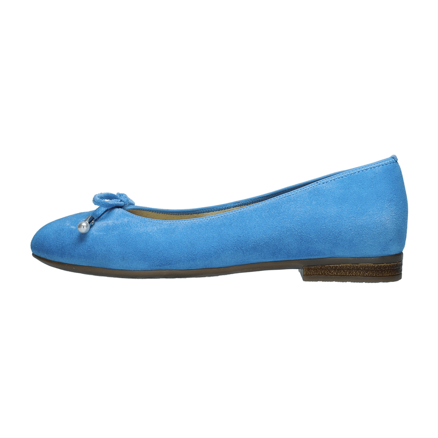 ARA Women's Ballerina Flat in Blue Suede, Moccasin Style with Round Toe and Slip-On Closure
