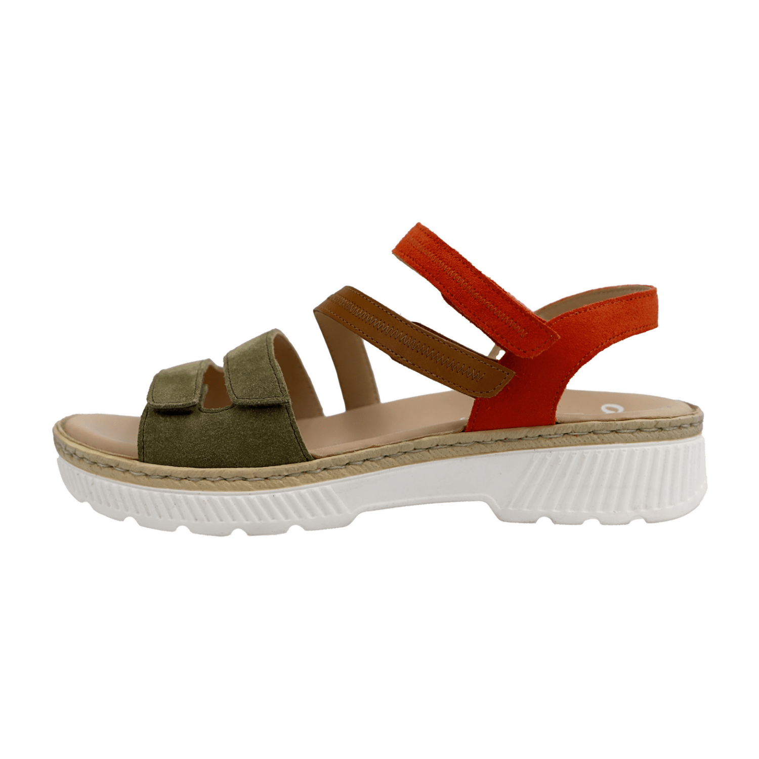 ARA CAPRI Women's Suede Capri Sandals with Hook-and-Loop Fastening in Green Classic