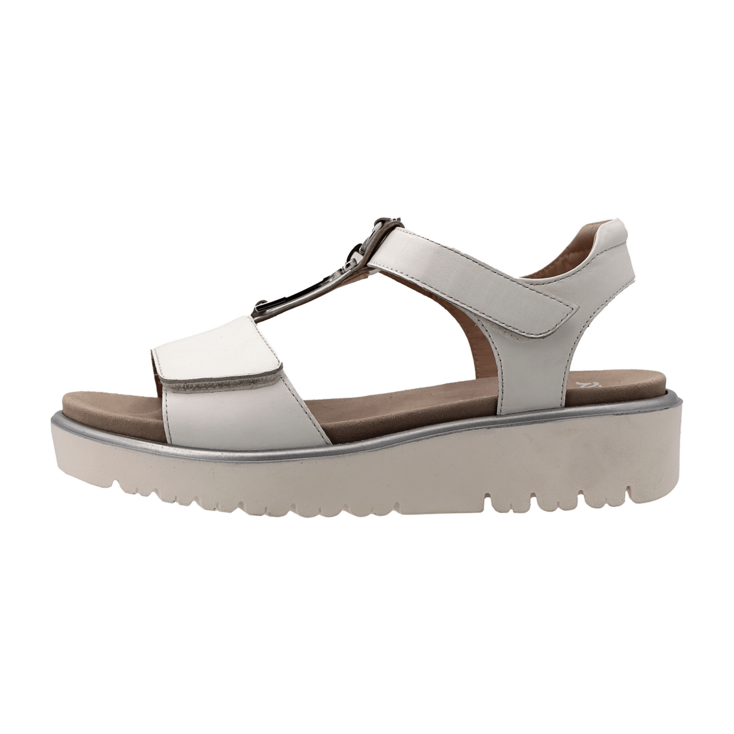 ARA Bilbao Women's Sandals in White Smooth Leather with Hook-and-Loop Fastening - Classic Style