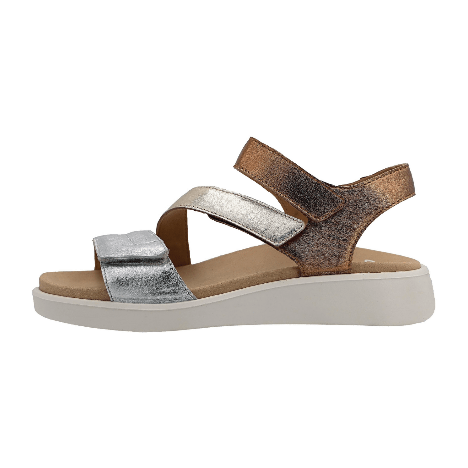 ARA Madeira Women's Classic Silver Smooth Leather Sandal with Hook-and-Loop Fastening - Bartel-Shop