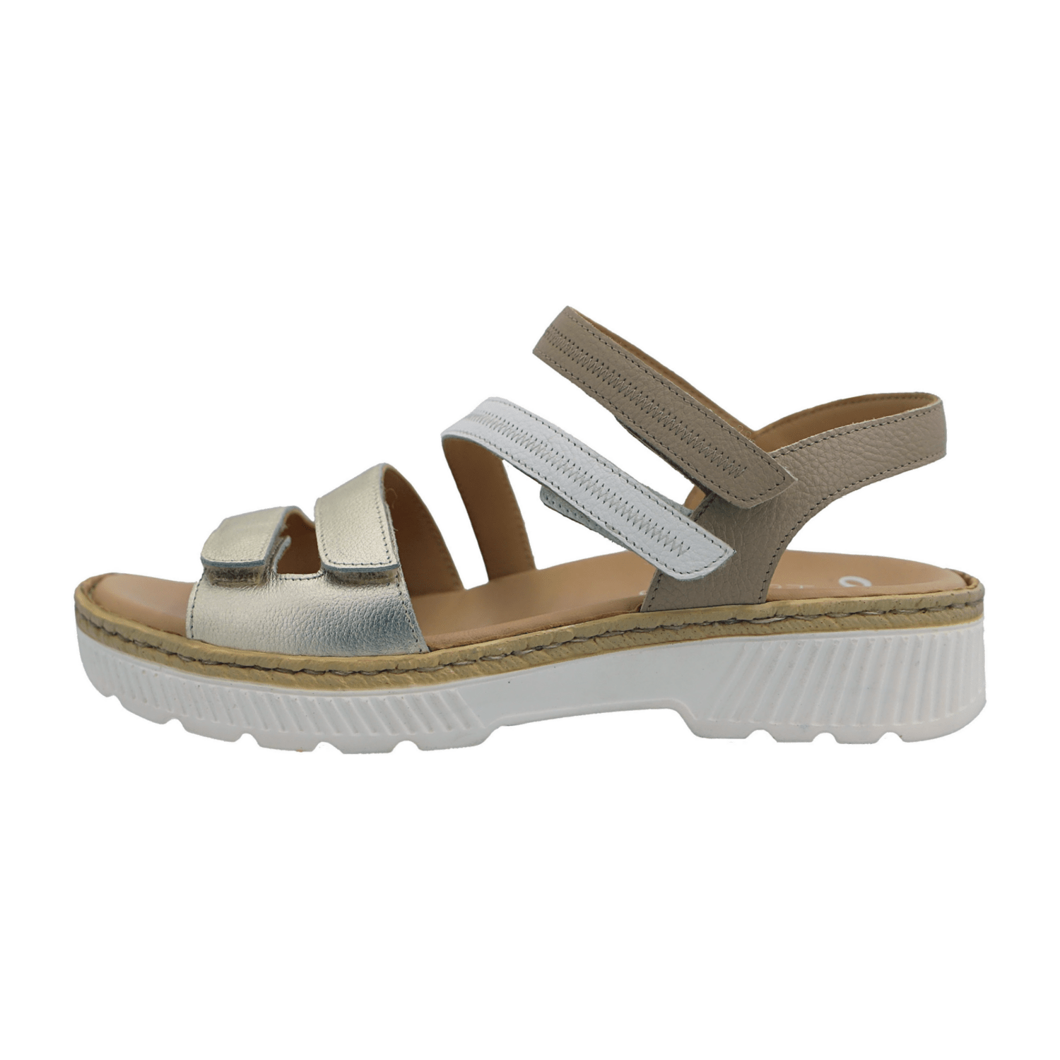ARA Capri Women's Sandals in Beige Smooth Leather with Hook-and-Loop Fastening and Leather Lining