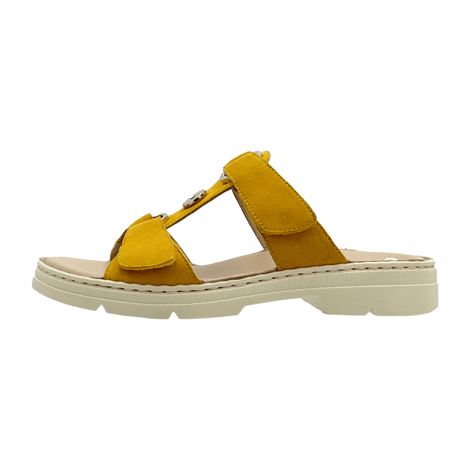 ARA La Palma Women's Yellow Suede Sandals with Hook-and-Loop Closure and Leather Lining