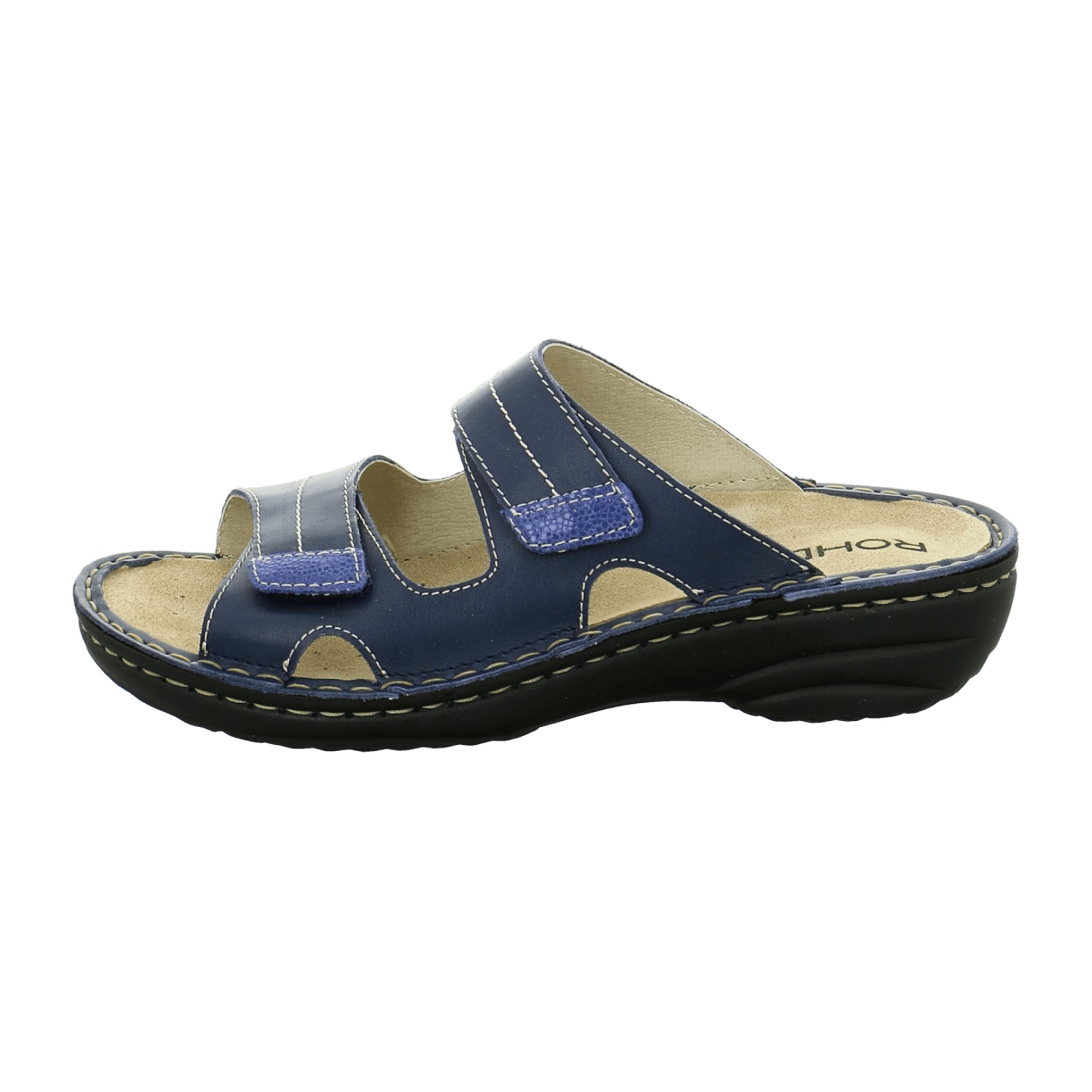 Rohde Women's Blue Leather Slip-On Sandals with Removable Insole and Comfort Fit