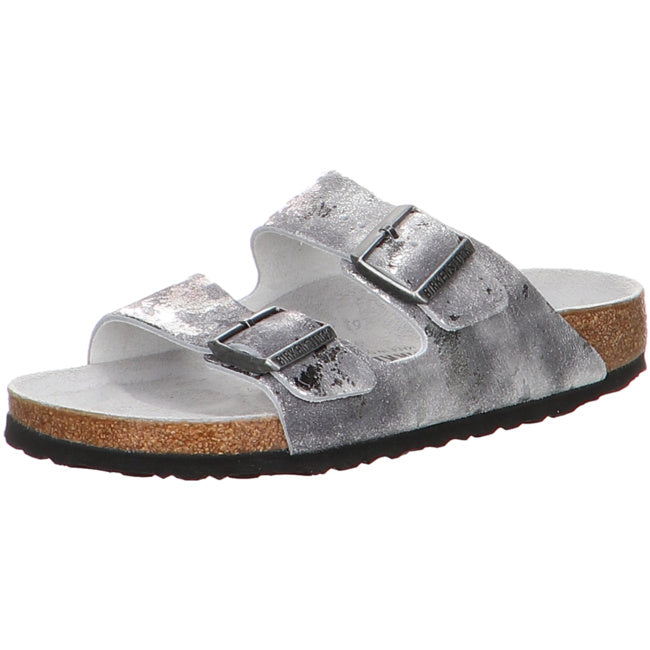 Birkenstock Arizona Slides narrow vintage metallic gray silver Leather Nubuck Shoes Sandals Slippers - Bartel-Shop