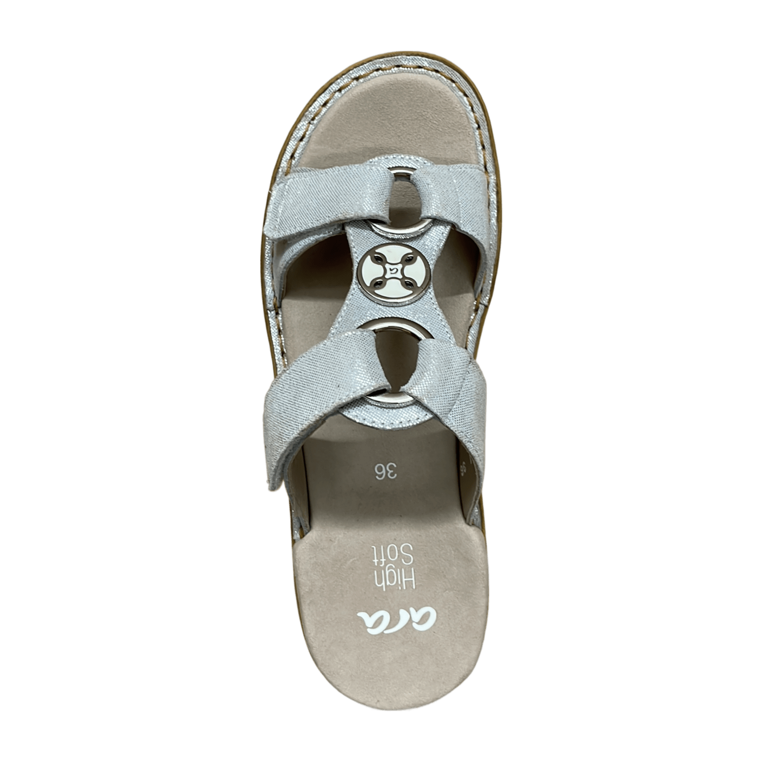 ARA HAWAII Women's Silver Suede Kitten Heel Mule Sandals with Hook-and-Loop Fastening