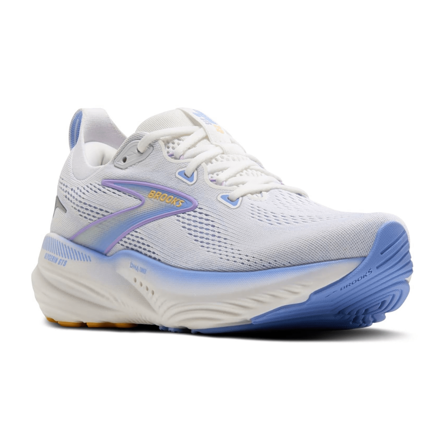 Brooks Glycerin GTS 22 Women's Running Shoes in White, Blue Heron, and Apricot