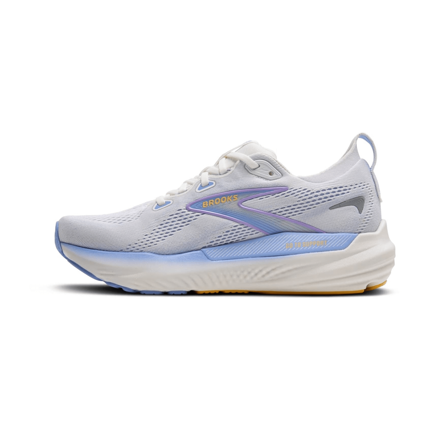 Brooks Glycerin GTS 22 Women's Running Shoes in White, Blue Heron, and Apricot
