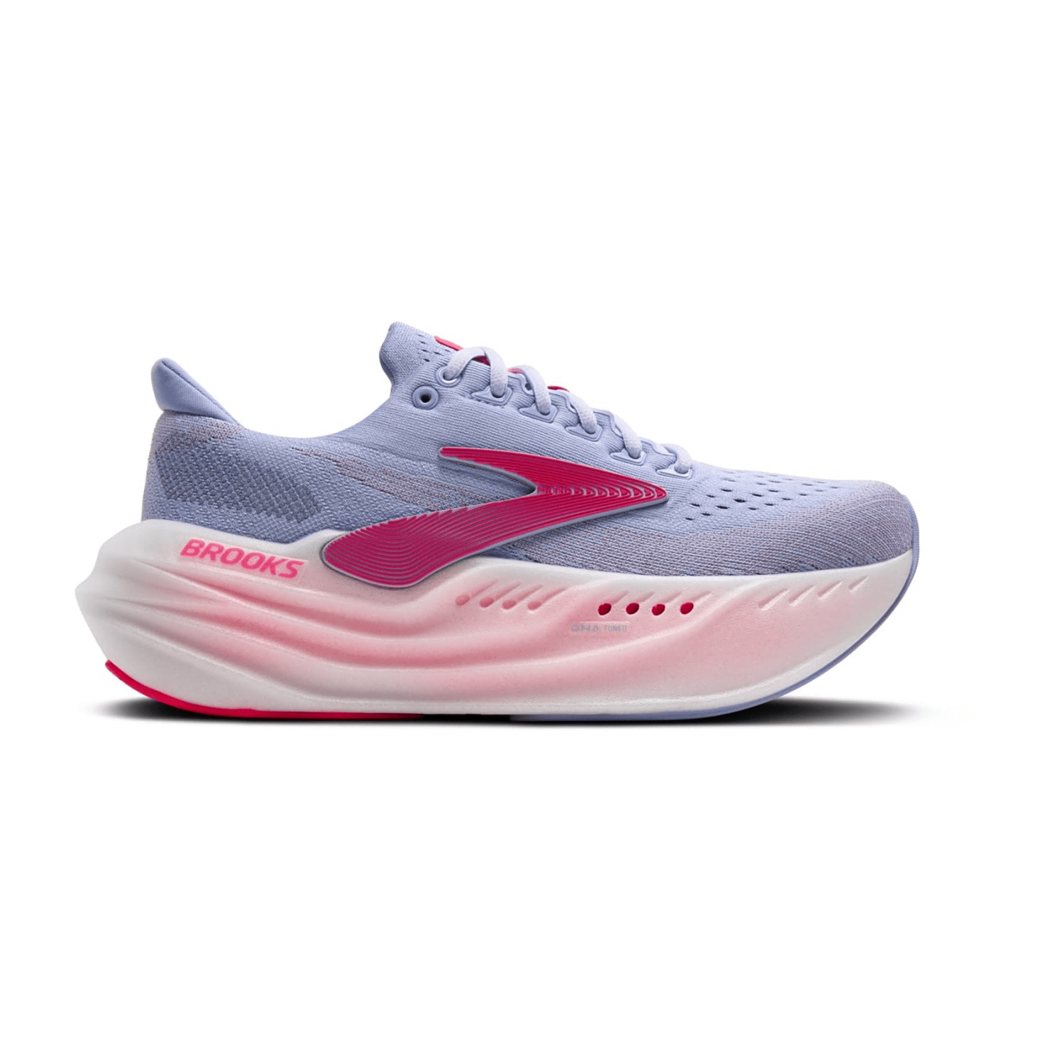 Brooks Glycerin Max Women's Sneaker in Blue Heron Diva Pink White Knit Fabric with Round Toe