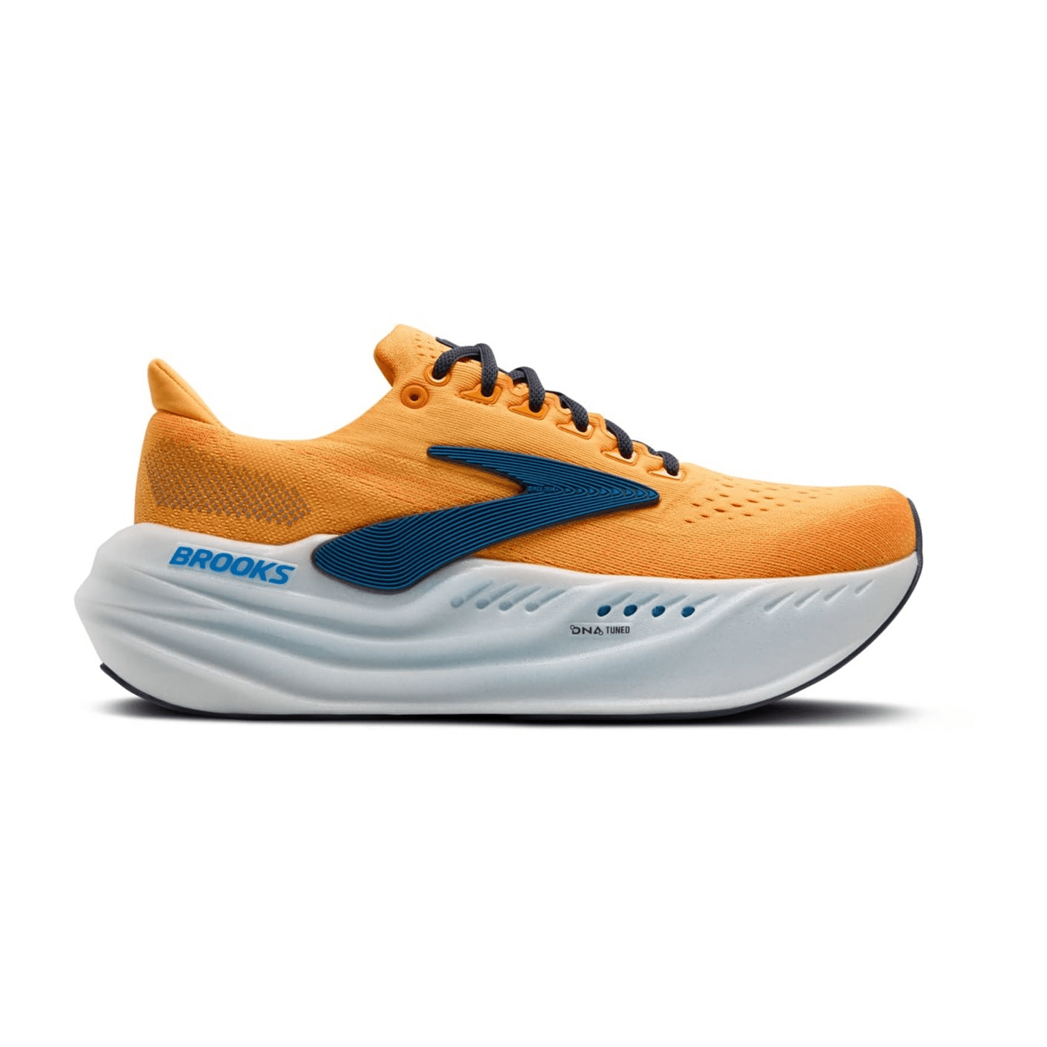 Brooks Glycerin Max Men's Sneaker in Blazing Orange, Blue & White with Technical Mesh Upper and Lace-Up Closure