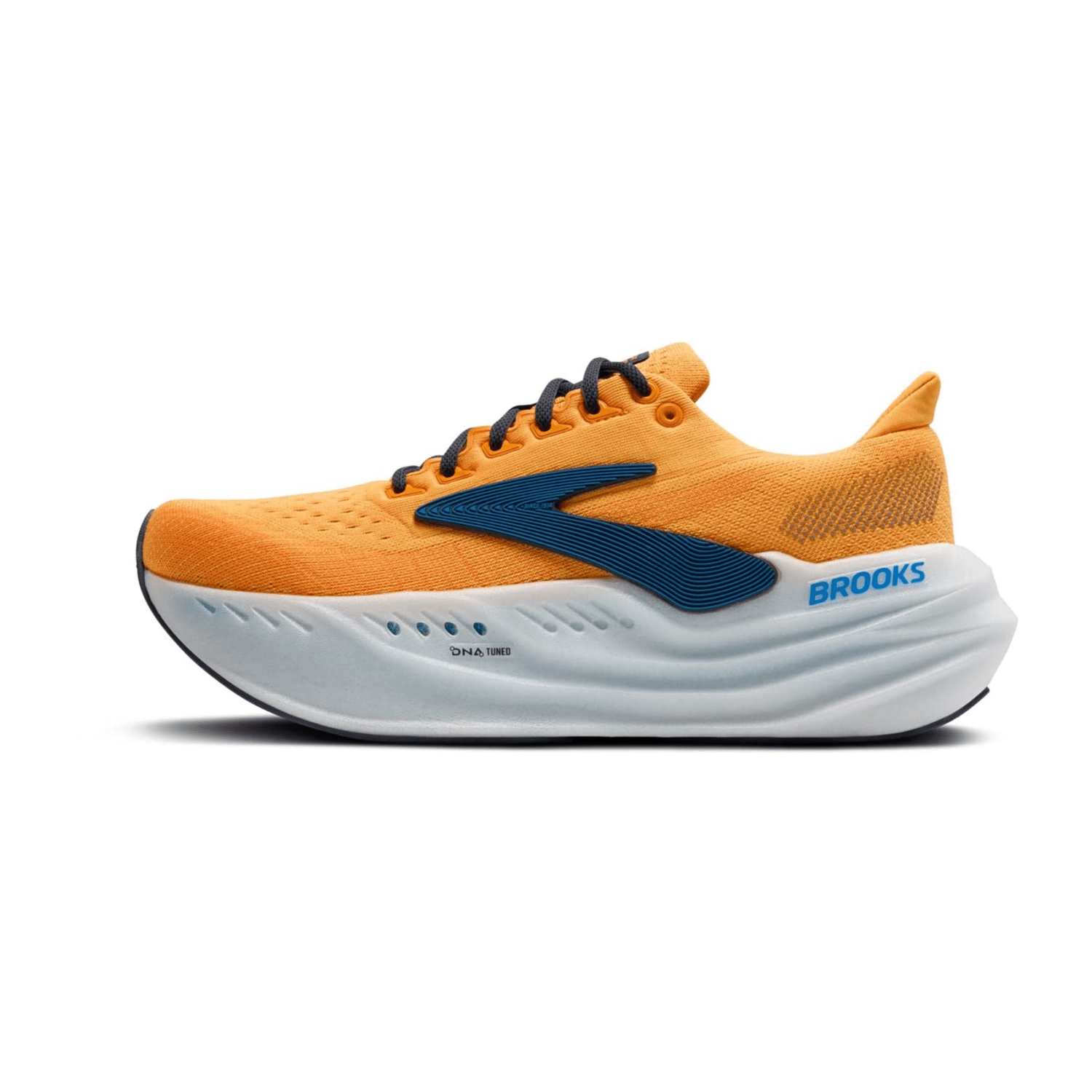 Brooks Glycerin Max Men's Sneaker in Blazing Orange, Blue & White with Technical Mesh Upper and Lace-Up Closure