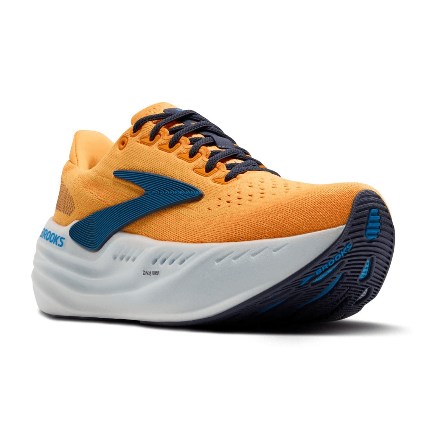 Brooks Glycerin Max Men's Sneaker in Blazing Orange, Blue & White with Technical Mesh Upper and Lace-Up Closure