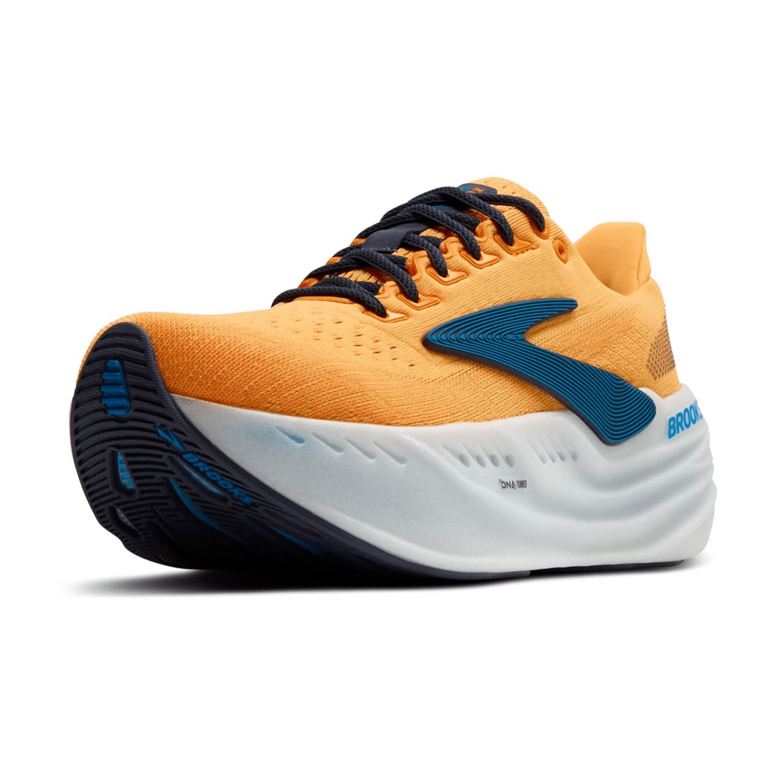 Brooks Glycerin Max Men's Sneaker in Blazing Orange, Blue & White with Technical Mesh Upper and Lace-Up Closure