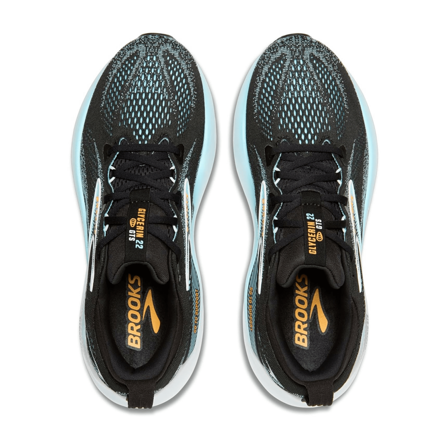 Brooks Glycerin GTS 22 Men's Running Shoes, Synthetic Upper, Lace-Up Closure, Color: Black/Atomizer/Blazing Orange