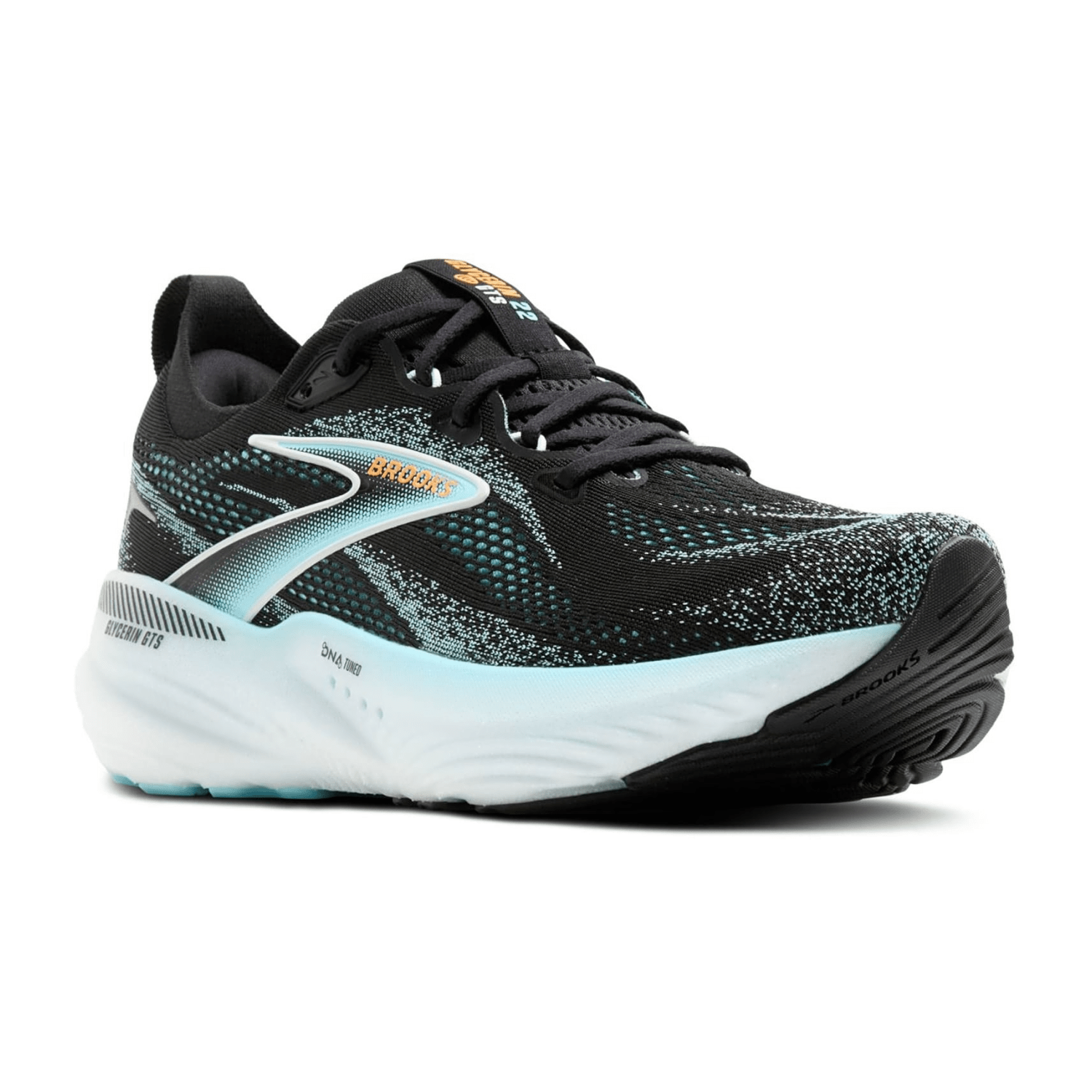 Brooks Glycerin GTS 22 Men's Running Shoes, Synthetic Upper, Lace-Up Closure, Color: Black/Atomizer/Blazing Orange