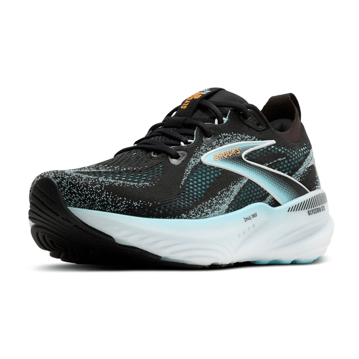 Brooks Glycerin GTS 22 Men's Running Shoes, Synthetic Upper, Lace-Up Closure, Color: Black/Atomizer/Blazing Orange