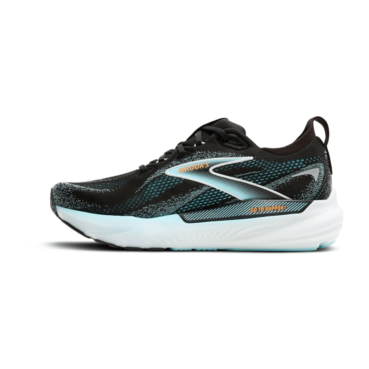 Brooks Glycerin GTS 22 Men's Running Shoes, Synthetic Upper, Lace-Up Closure, Color: Black/Atomizer/Blazing Orange